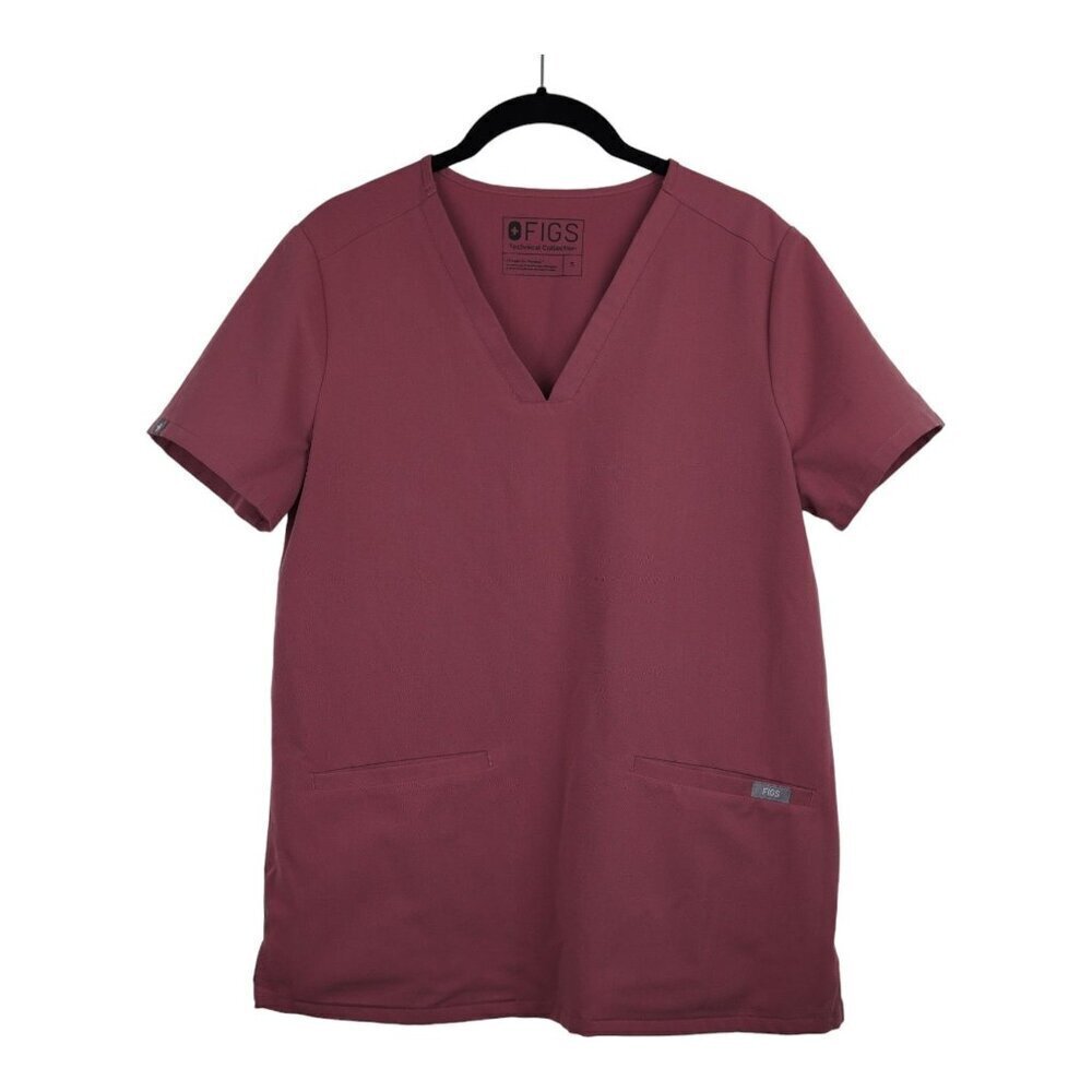 FIGS Technical Collection Casma V‎ Neck Scrub Top Womens Small Burgundy Stretch